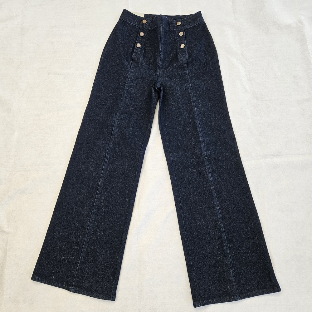Boden Denim Sailor Wide Leg High Rise Dark Jeans, Women US 8R, New With Tags NWT - Picture 2 of 16